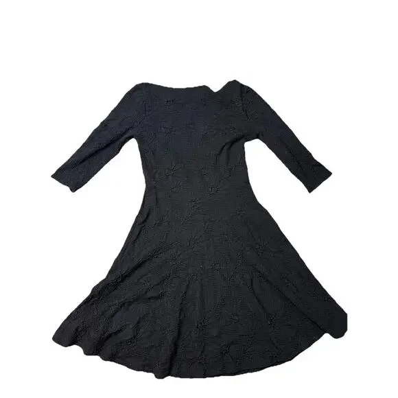 Elana Kattan Dain 3/4 Sleeve Scoop Neck Trapeze Black Dress, Size M Lagenlook - Picture 7 of 8